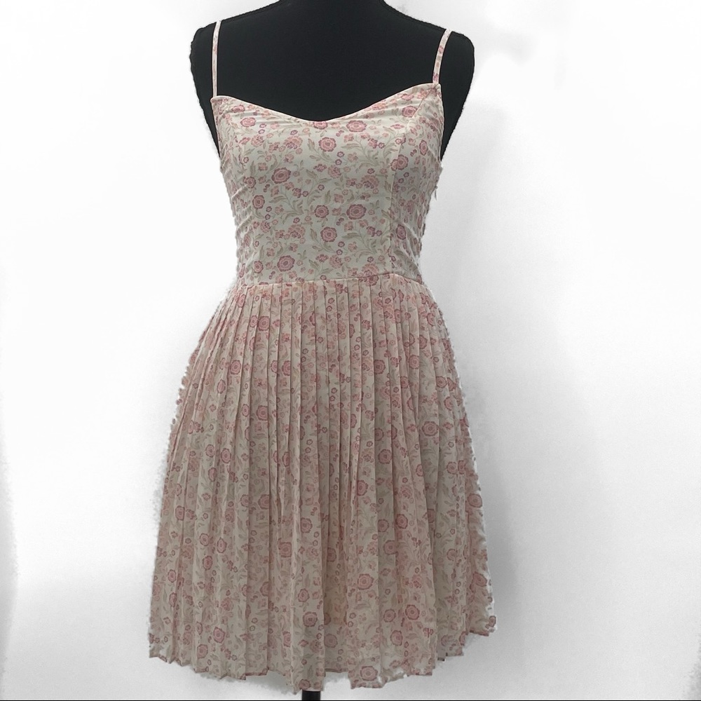 Hollister Pink Floral Pleated Midi Dress | Cottagecore Spaghetti Strap Dress XS